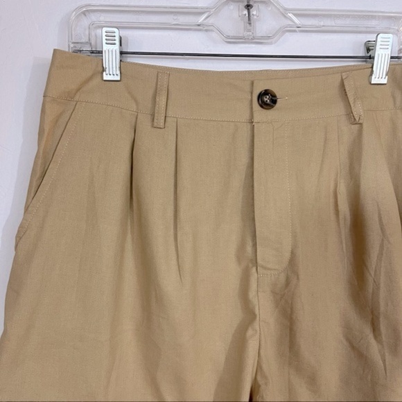 Nasty Gal Linen Blend High Waist Shorts, Stone, Size 10 - Picture 2 of 8
